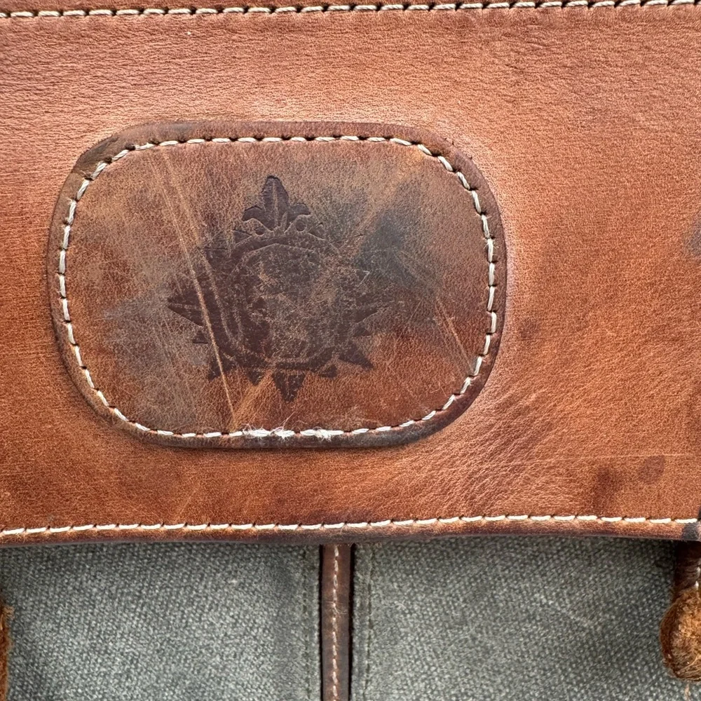 VTG Canvas Leather Trim Filson Style Duffle Bag Rugged Distressed Stained READ